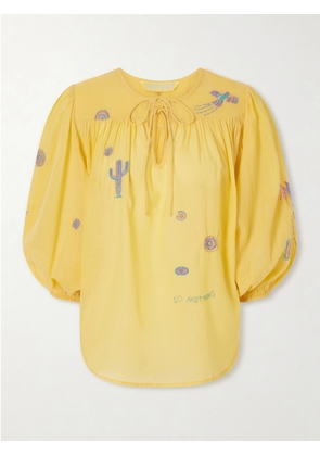 Mother - The Breeze Embroidered Cotton-blend Voile Blouse - Yellow - x small,small,medium,large,x large