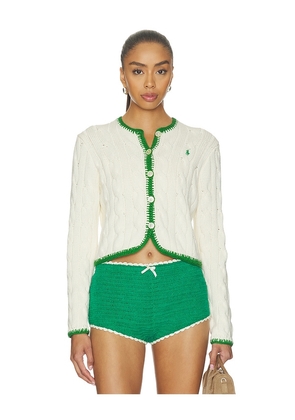 Polo Ralph Lauren Cotton Long Sleeve Cardigan in Cream. Size L. Also in XS, S, M, XL.