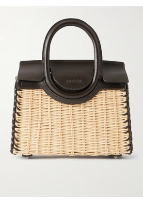 STAUD - Maude Mini Leather-trimmed Raffia Tote - Neutrals - One size