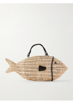 STAUD - Cleo Fish Mini Leather-trimmed Raffia Tote - Neutrals - One size