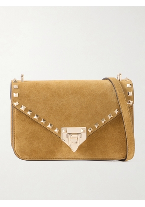 Valentino Garavani - Rockstud Embellished Suede Shoulder Bag - Brown - One size