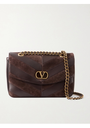 Valentino Garavani - Djuna Medium Embellished Suede And Leather Shoulder Bag - Brown - One size