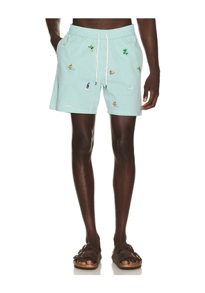 Polo Ralph Lauren Stretch Seersucker Traveler Swim Trunk in Green. Size L. Also in S, XL/1X, XXL/2X.