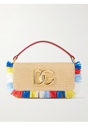 Dolce & Gabbana - 3.5 Logo-embellished Fringed Leather-trimmed Raffia Shoulder Bag - Multi - One size