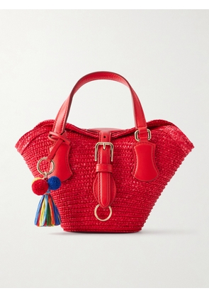 Dolce & Gabbana - Coffa Capri Mini Embellished Leather-trimmed Raffia Tote - Red - One size