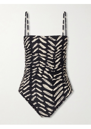 Johanna Ortiz - Whispering Tides Ruched Printed Recycled Stretch-jersey One-piece - Black - x small,small,medium,large,x large