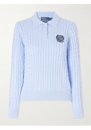 Polo Ralph Lauren - + Wimbledon Logo-embroidered Cable-knit Cotton Polo Shirt - Blue - xx small,x small,small,medium,large,x large