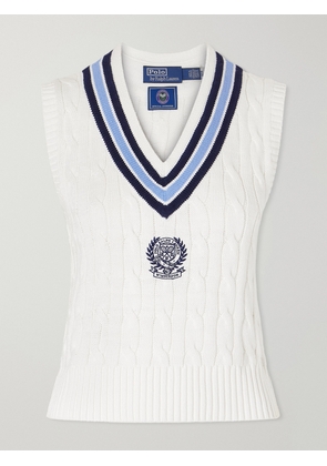 Polo Ralph Lauren - + Wimbledon Logo-embroidered Cable-knit Cotton Vest - Neutrals - xx small,x small,small,medium,large,x large
