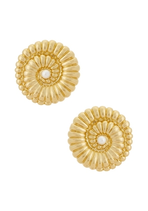 self-portrait Gold Pearl Shell Earrings in Metallic Gold.