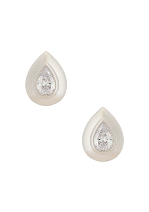 SHASHI Carson Stud Earrings in Metallic Silver.