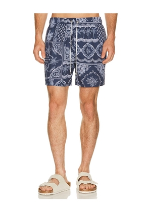Vintage Summer 4 Way Stretch Volley Swim Trunk in Blue. Size L. Also in S, M, XL/1X, XXL/2X.