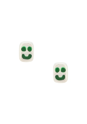 MAPLE Smiley Earrings in Metallic Silver.