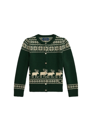 Polo Ralph Lauren Long Sleeve Intarsia Holiday Cardigan in Green. Size 4. Also in 2, 5.