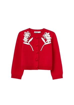 self-portrait Kids Cotton Flower Trim Cardigan in Red. Size 5T. Also in 4/5T, 6/7, 7/8.