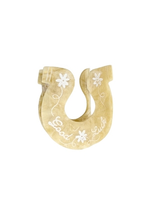 Solar Eclipse Hand-painted Good Luck Horseshoe Claw Hair Clip in Tan.