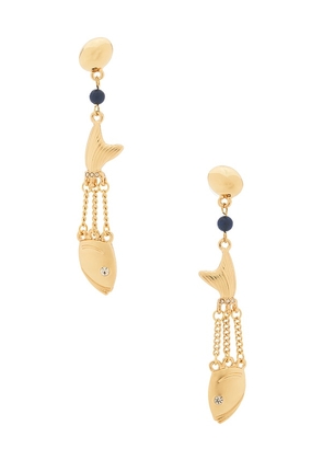 petit moments Fish Chain Earrings in Metallic Gold.