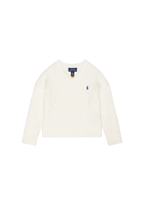 Polo Ralph Lauren Long Sleeve Cotton Cable Knit V Neck Sweater in White. Size 3. Also in 4.