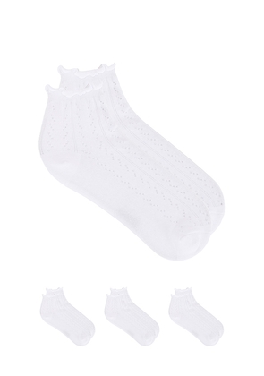 Stems 3-pack Pointelle Mid Crew Socks in White.