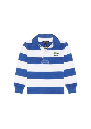 Polo Ralph Lauren Long Sleeve Jersey Knit Rugby Striped Pullover in White,Blue. Size 2. Also in 3, 4.