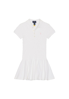 Polo Ralph Lauren Sleeveless Stretch Mesh Smocked Collared Day Dress in White. Size 3. Also in 5.
