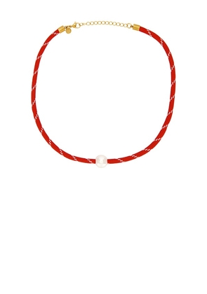 petit moments Pearl Charm Paracord Necklace in Red.