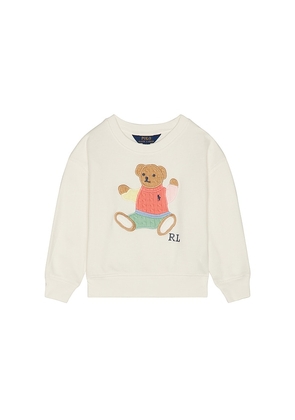 Polo Ralph Lauren Long Sleeve Lightweight Terry Cable Knit Bear Crewneck in White. Size 2. Also in 3, 4, 5.