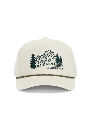 TOPO DESIGNS Mountain Scene Twill Rope Cap in White.
