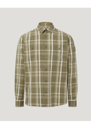 Belstaff Men's Fleet Shirt Cotton Check Fatigue Green Size 2xl