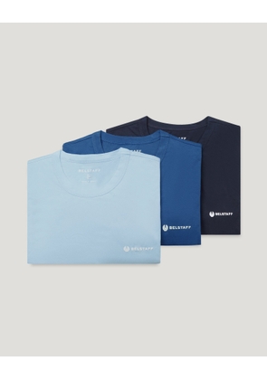 Belstaff Men's 3 Pack T-shirt Cotton Jersey Dark Ink / Sky Blue Marine Size S