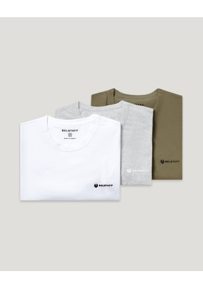 Belstaff Men's 3 Pack T-shirt Cotton Jersey White / Fatigue Green Old Silver Heather Size 3xl