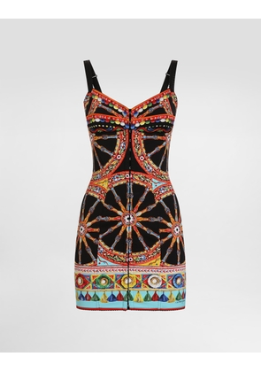 Dolce & Gabbana Carretto-print Short Charmeuse Dress - Woman Dresses Multicolor 38