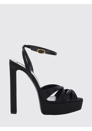 SAINT LAURENT Chandelle Satin Platform Sandals with High Square Heel