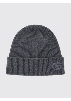 GUCCI Gray Pure Cashmere Beanie with GG Monogram and Cuff