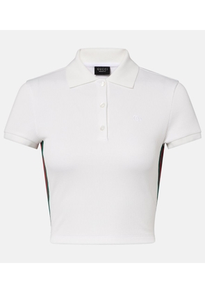 Gucci Web Stripe ribbed-knit cropped polo shirt
