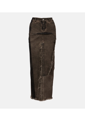 Rick Owens Sliced distressed denim midi skirt