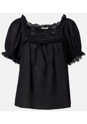 Doen Frances lace-trimmed cotton-blend top