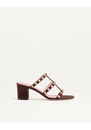 Valentino Garavani Rockstud Slide Sandal in Suede 60mm Woman EBONY 35
