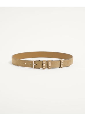 Valentino Garavani Rockstud Suede Belt 30 mm Woman HAVANA BEIGE 070