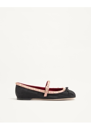 Valentino Garavani Mary-Jane Rockstud Ballerina In Moire Fabric 05Mm Woman BLACK 35