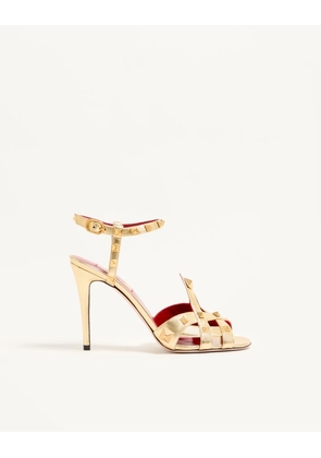 Valentino Garavani Studdy Sandal in Laminated Nappa Leather 100mm Woman ANTIQUE BRASS 35
