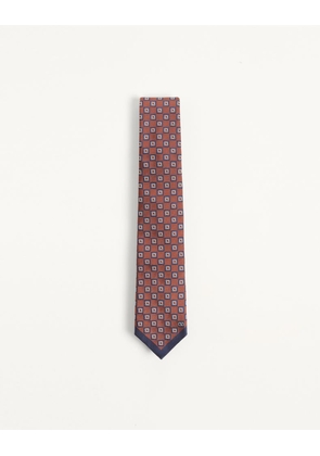 Valentino Garavani Valentie Jacquard Silk Tie With Geometric Pattern Man ORANGE/BLUE/IVORY UNI