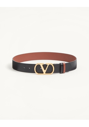 Valentino Garavani Reversible VLogo Signature Belt In Glossy Calfskin 40 Mm Woman BLACK/DEEP CARAMEL 070
