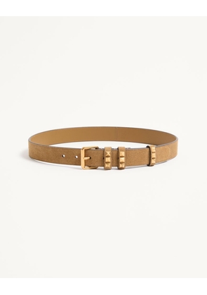 Valentino Garavani Rockstud Belt In Suede 30 mm Woman HAVANA BEIGE 075