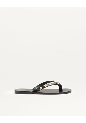 Valentino Garavani Rockstud Calfskin Thong Sandal 05mm Woman BLACK 35