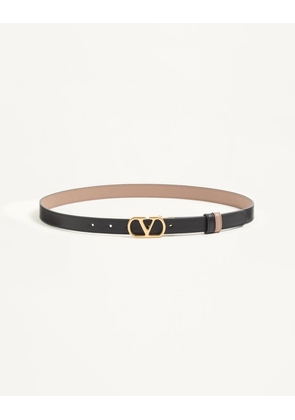 Valentino Garavani VLogo Signature Reversible Shiny Calfskin Belt - 20mm / 1.2 In. Woman BLACK/BEIGE 065