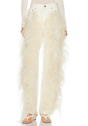 Lapointe Stretch Cotton Twill Denim Pant With Feathers in Cream - Cream. Size 2 (also in ).
