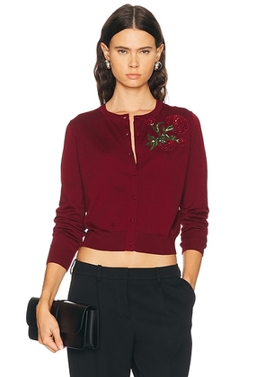 Carolina Herrera Crystal Embroidered Rose Cardigan in Rioja Multi - Red. Size M (also in ).