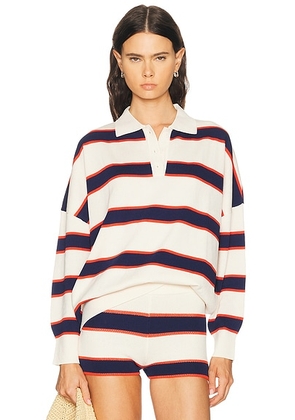 SEROYA Taby Sweater in Eggshell Stripe - Cream,Navy. Size L (also in XS, S, M).