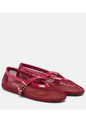 Alaia Leather-trimmed fishnet Mary Jane flats