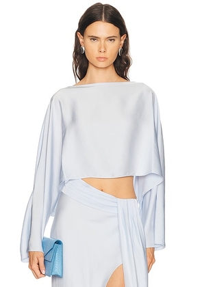 Lapointe Lightweight Satin Boat Neck Caftan Top in Cloud - Blue. Size XS (also in S, M).